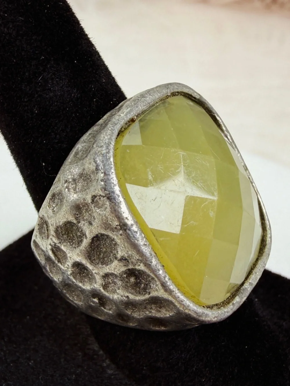 Bohemian chic, chunky hammered, size 7 statement ring